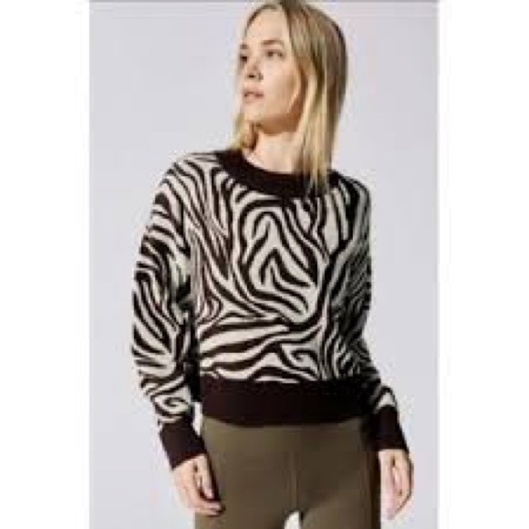Carbon38 Sweaters - Carbon38 Zebra-Print Crewneck Sweater - Black & Cream